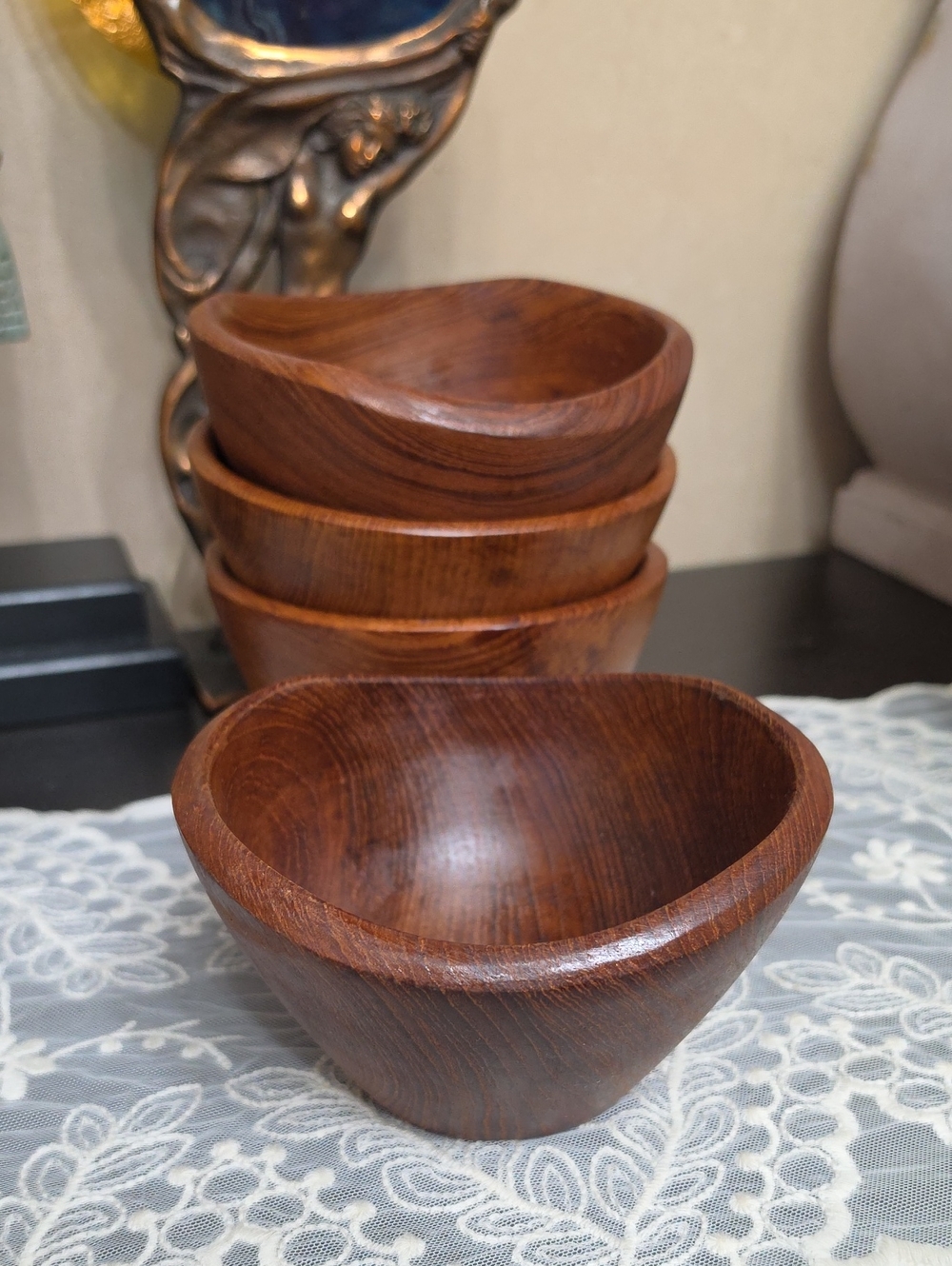 Handcrafted Brown Wood Serving Bowl - Set of 4